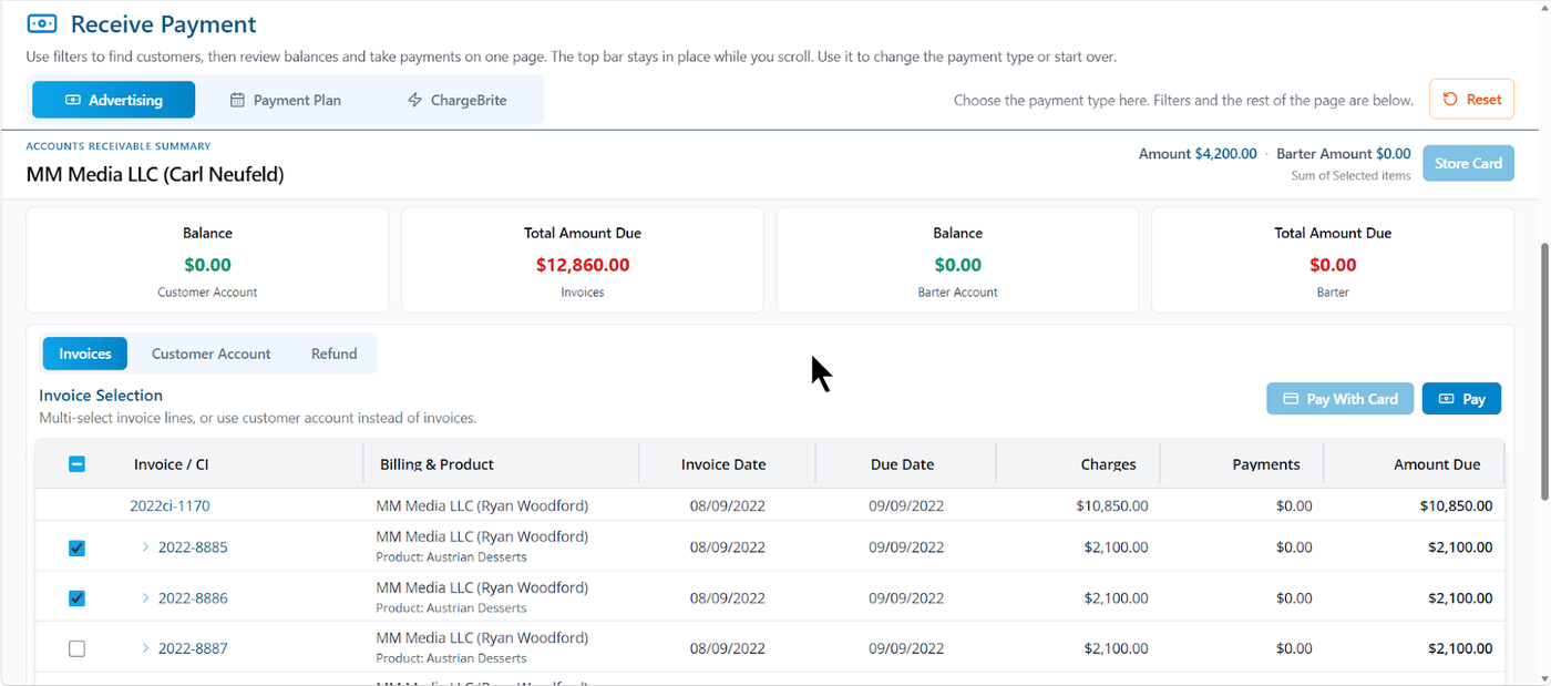 Magazine Manager Receive Payment screen preview